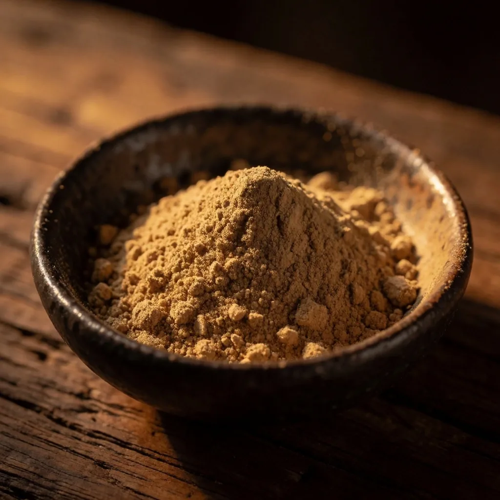 Eurycoma longifolia root powder in a dark bowl